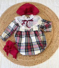 Pagliaccetto per neonata Fofettes in tartan con collo in pizzo