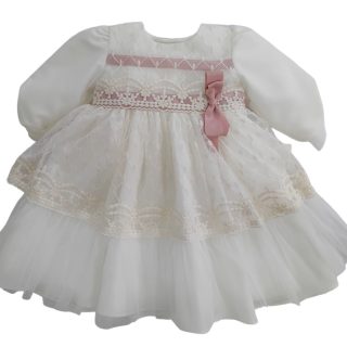 Ponto por ponto Abito ricamato con gonna in tulle e fiocchetto in raso